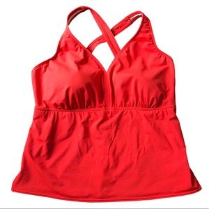 Lands End tankini top red orange 18 DD cross back